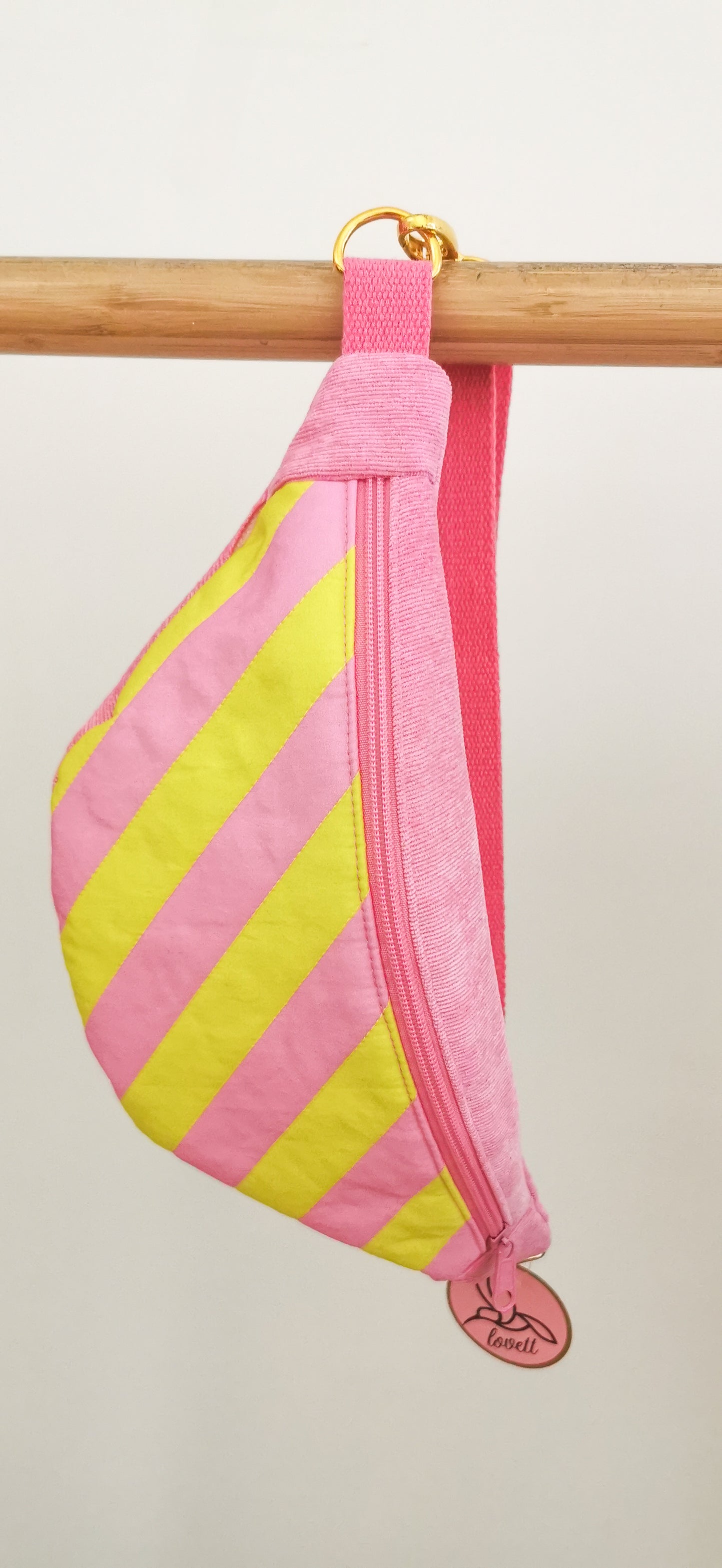 Bunte Bauchtasche Cross Body Bag Bubblegum Streifen Gelb/Pink