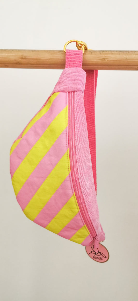 Bunte Bauchtasche Cross Body Bag Bubblegum Streifen Gelb/Pink