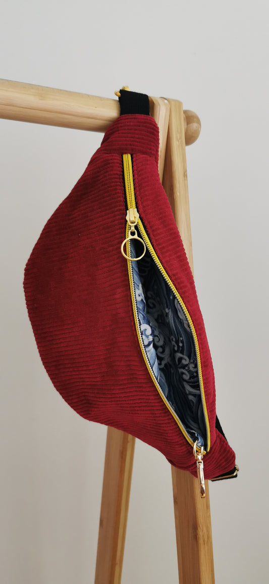 Einzelstück Rote Cord Hipbag Crossbody Bag HOKUSAI Japanische Wellen