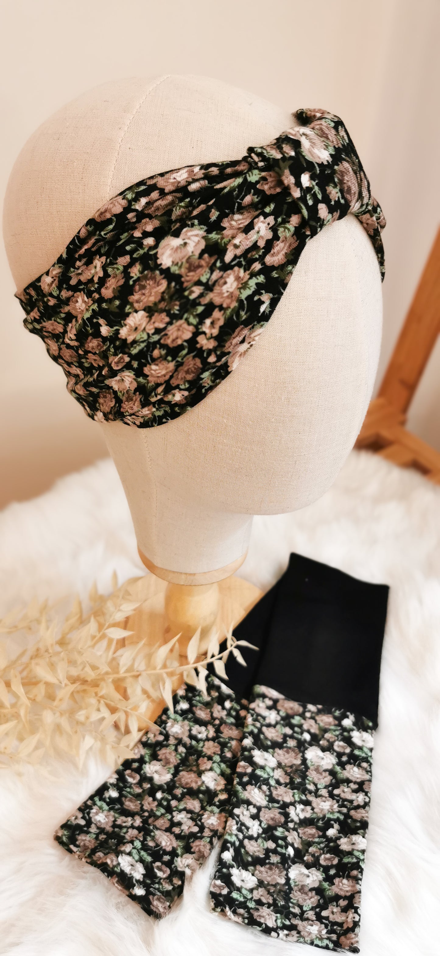 Turban Stirnband + Armstulpen Vintage Blumen