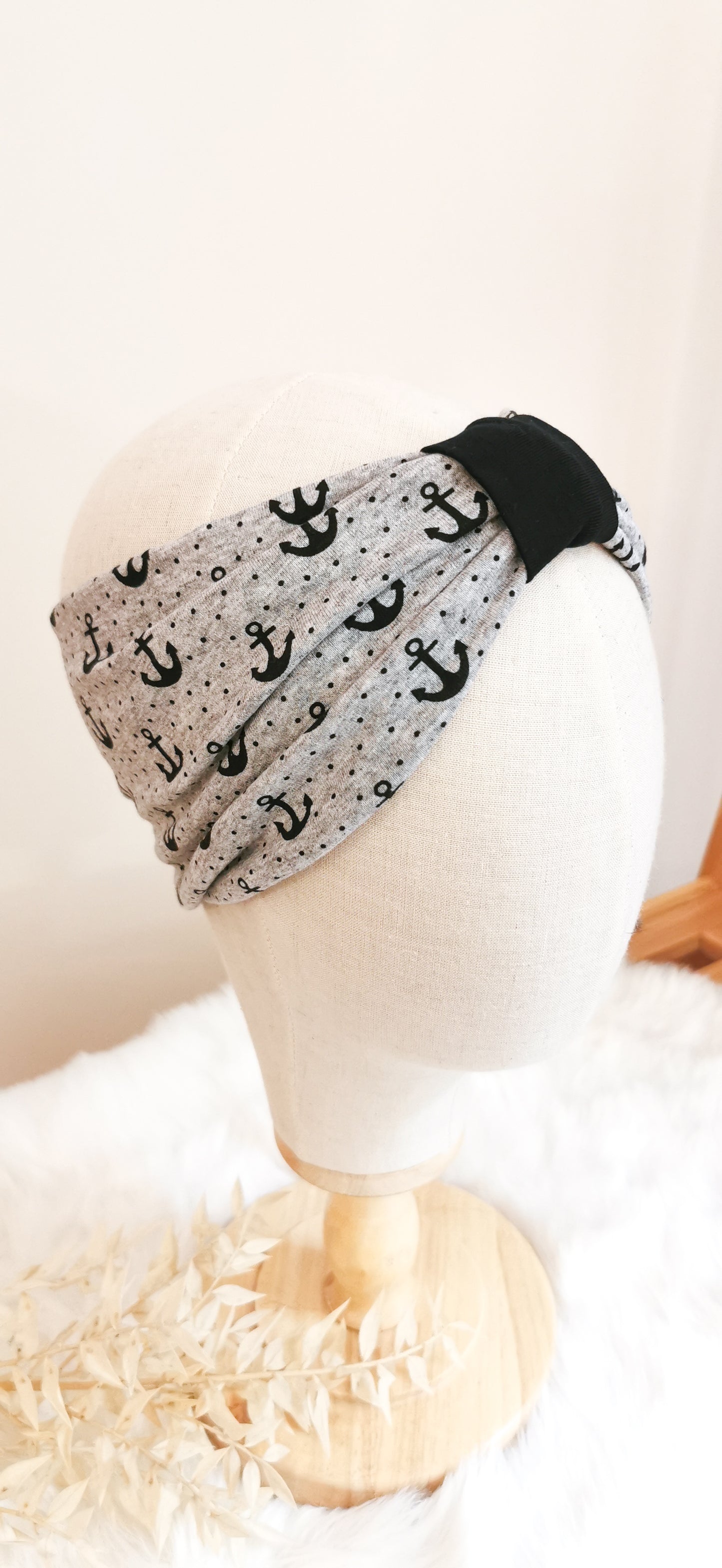 Turban Stirnband + Armstulpen Grau/Schwarz Anker