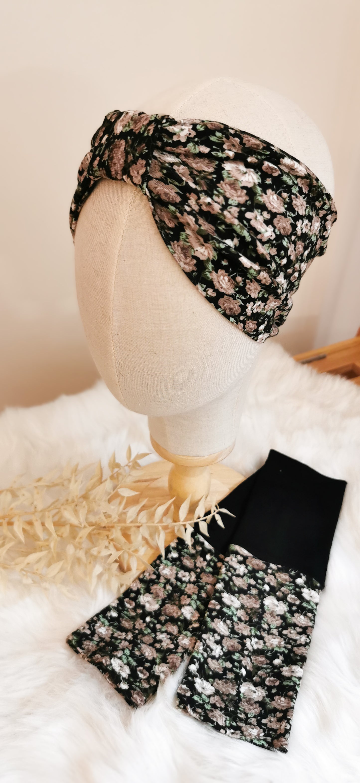 Turban Stirnband + Armstulpen Vintage Blumen