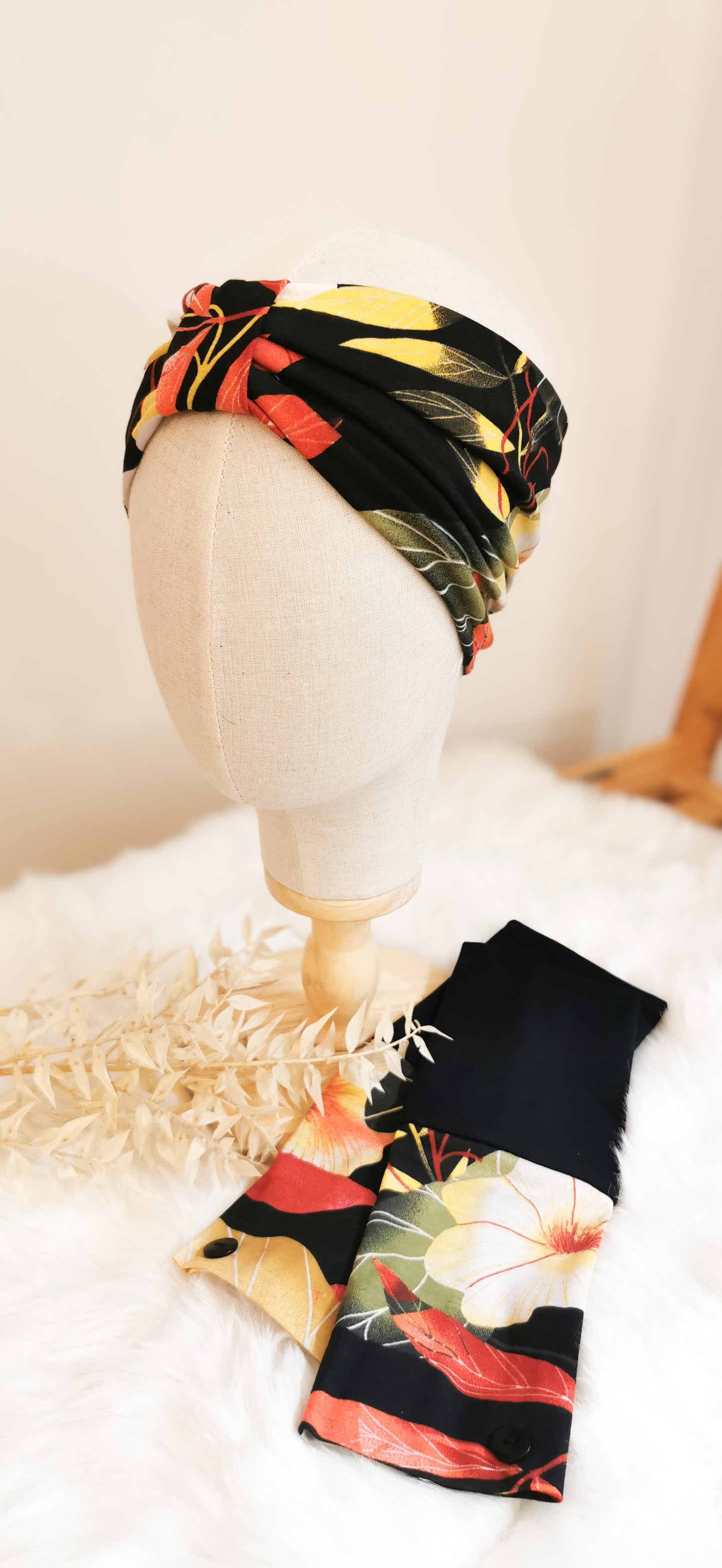 Turban Stirnband + Armstulpen Hibiskus Tropical Sunset