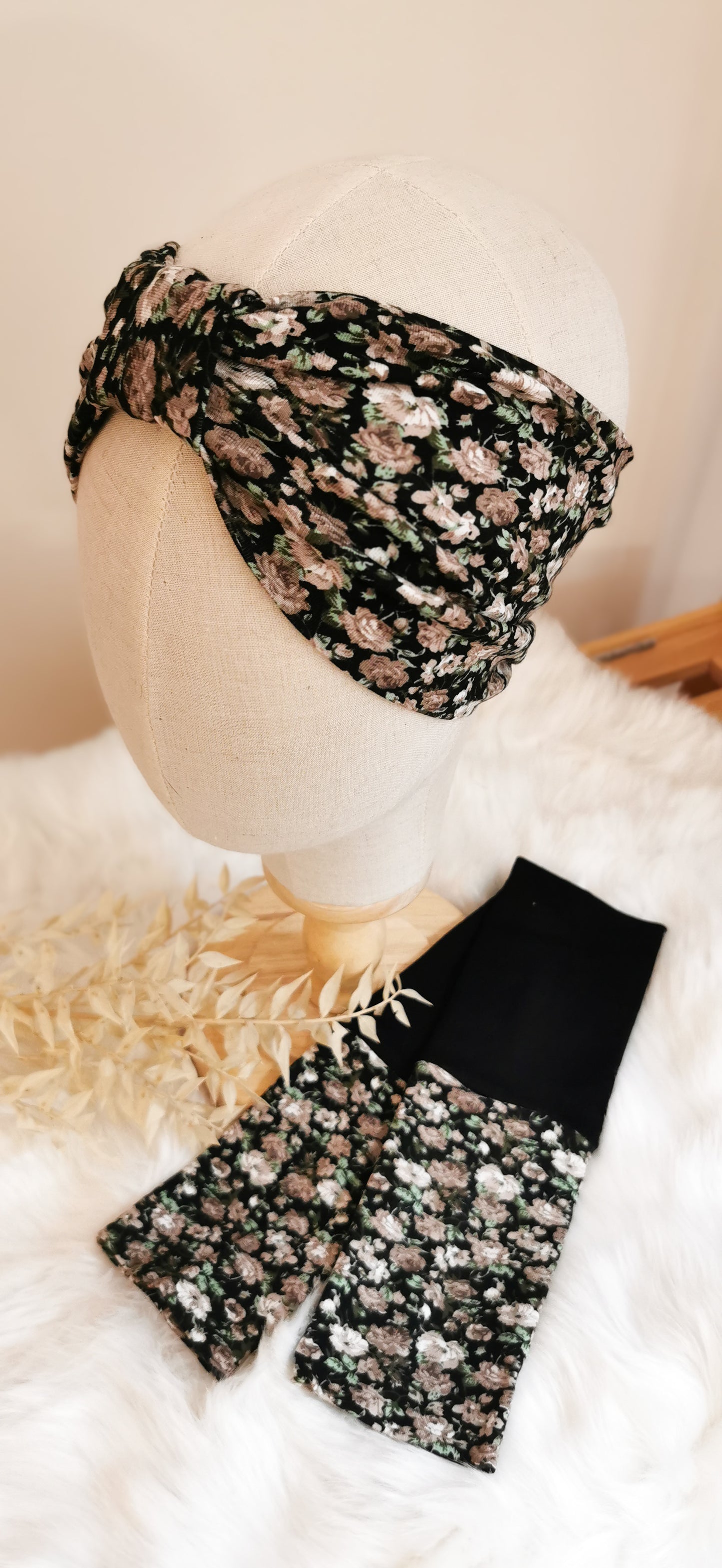 Turban Stirnband + Armstulpen Vintage Blumen