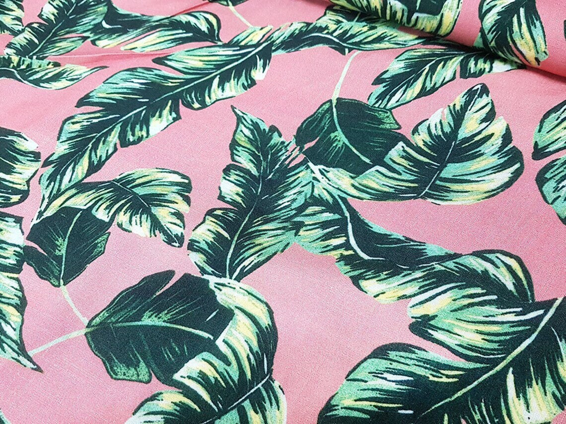 MAISIE_12 50s Sommer Leinenkleid mit Tropischen Blättern | M